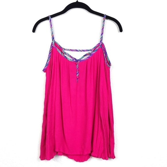 Umgee Cold Shoulder Cage Back Contrast Trim Top S - Picture 1 of 8